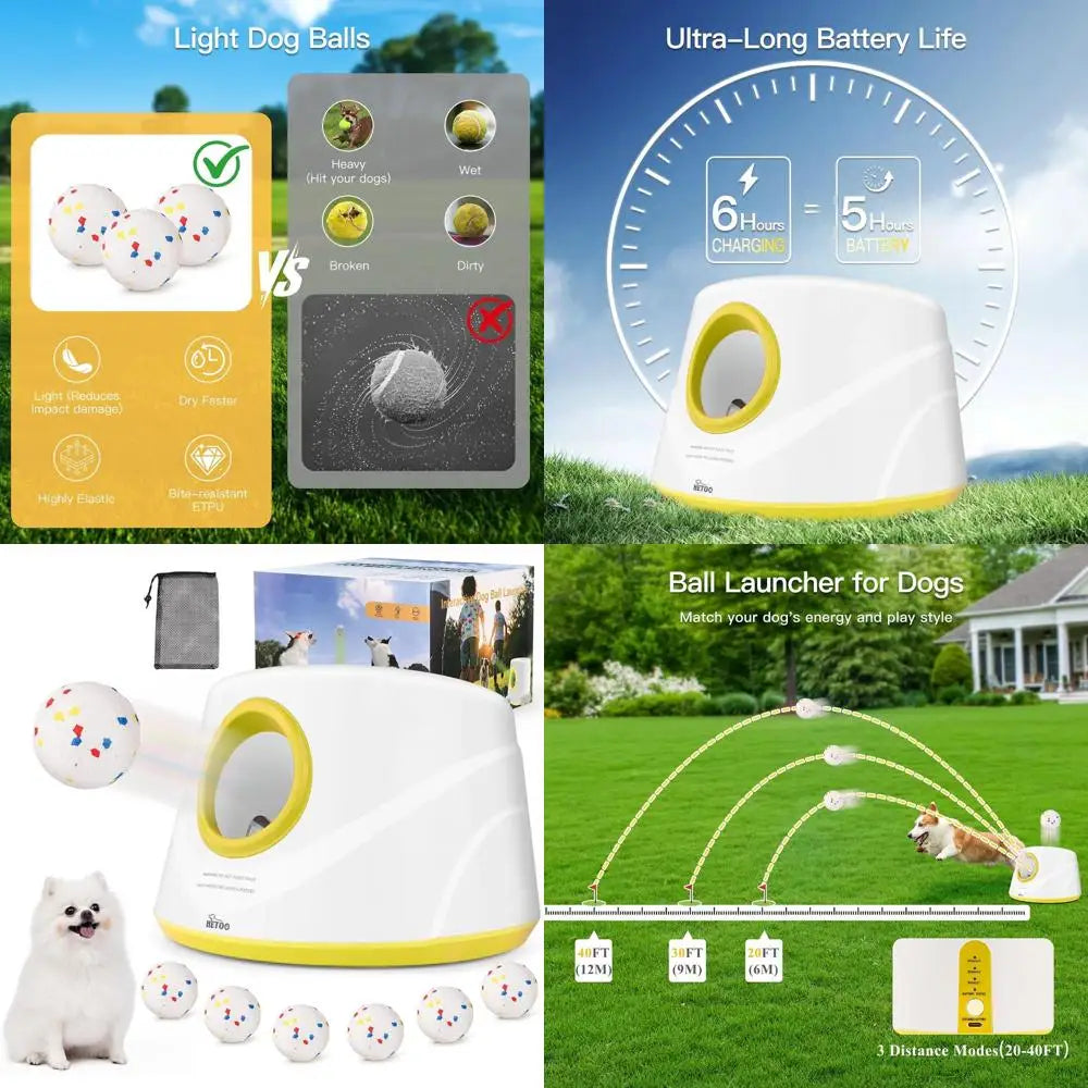 Automatic Tennis Ball Launcher for Dogs - 6-Ball Interactive Toy, Ideal for Small/Medium Breeds, Yellow