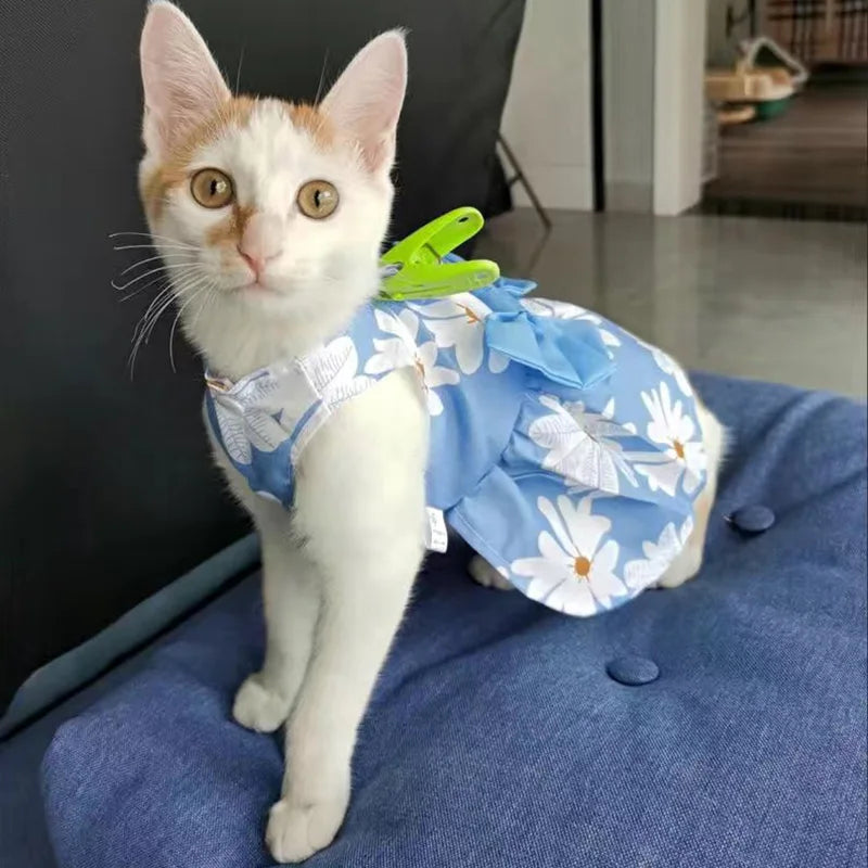 Fashion Cat Puppy Dresses with Bow for Small Dogs Cats Sphynx Chihuahua Fruit Flower Print Pet Clothes ropa para gatos sukienki