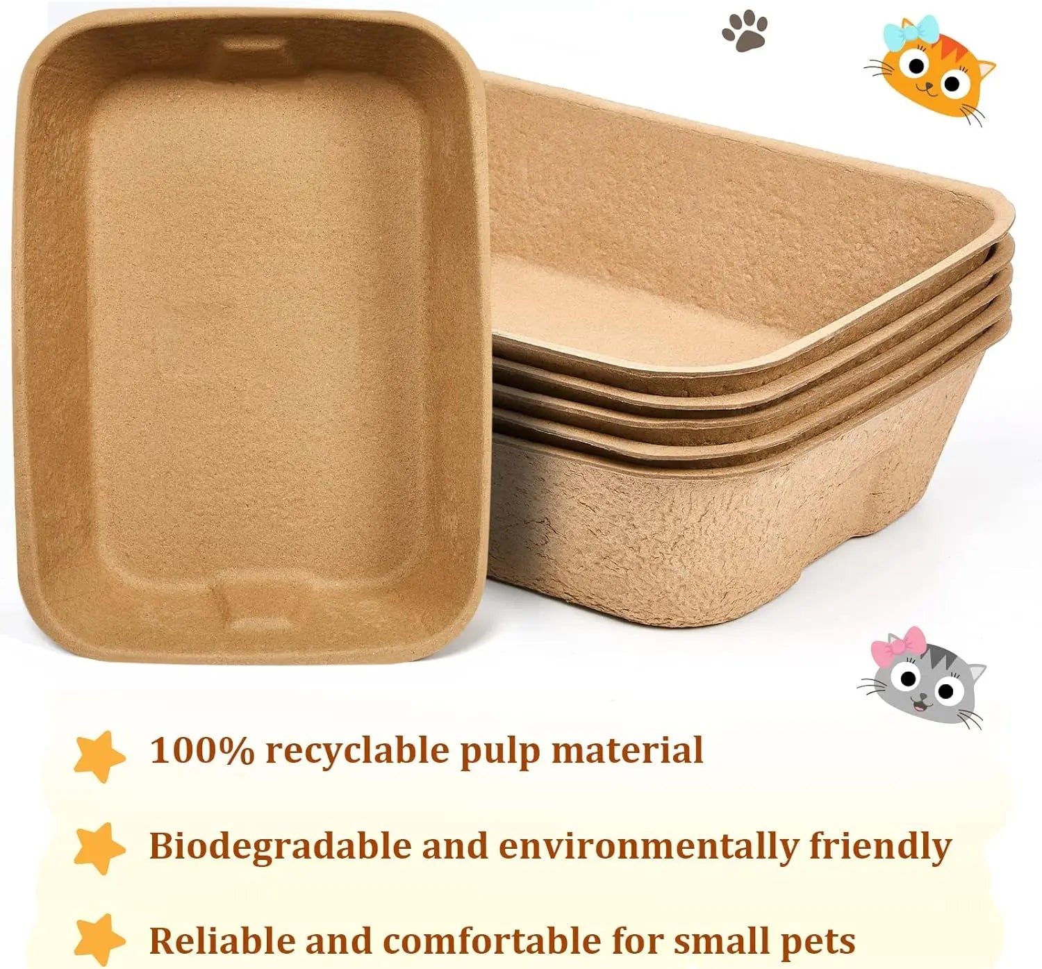 5 Pack Large Disposable Cat Litter Boxes, 16.1 x 11.2 x 3.7 in, for Cats, Hamsters, Guinea Pigs, Rabbits & Small Pets