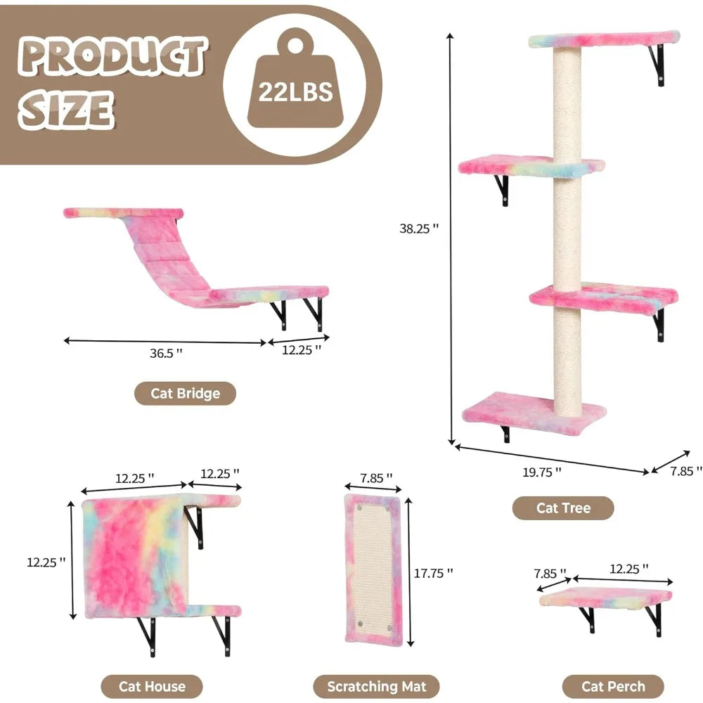 Wall-Mounted Cat Furniture Set: 5-Piece Floating Shelves and Perches for Cats in Vibrant Colors