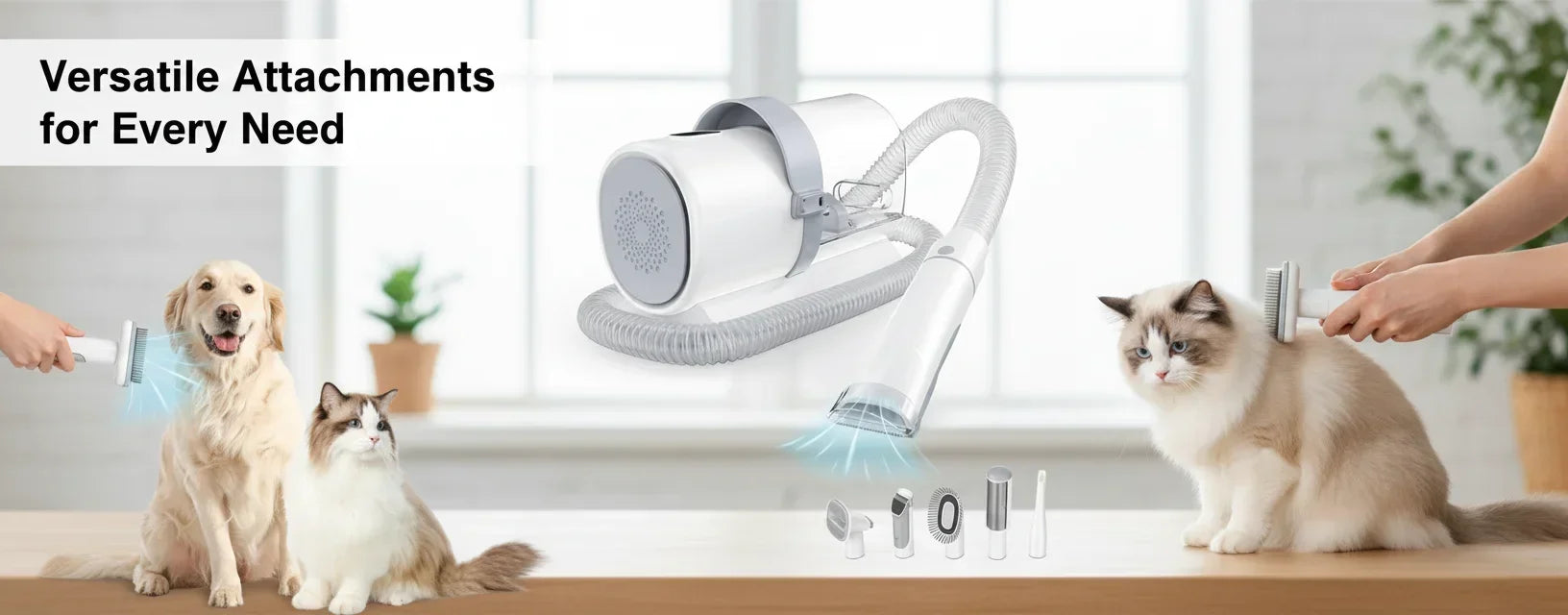 Pet Grooming Vacuum Kit with 2L Dust Cup, 3 Suction Modes & 5 Grooming Tools for Dogs and Cats