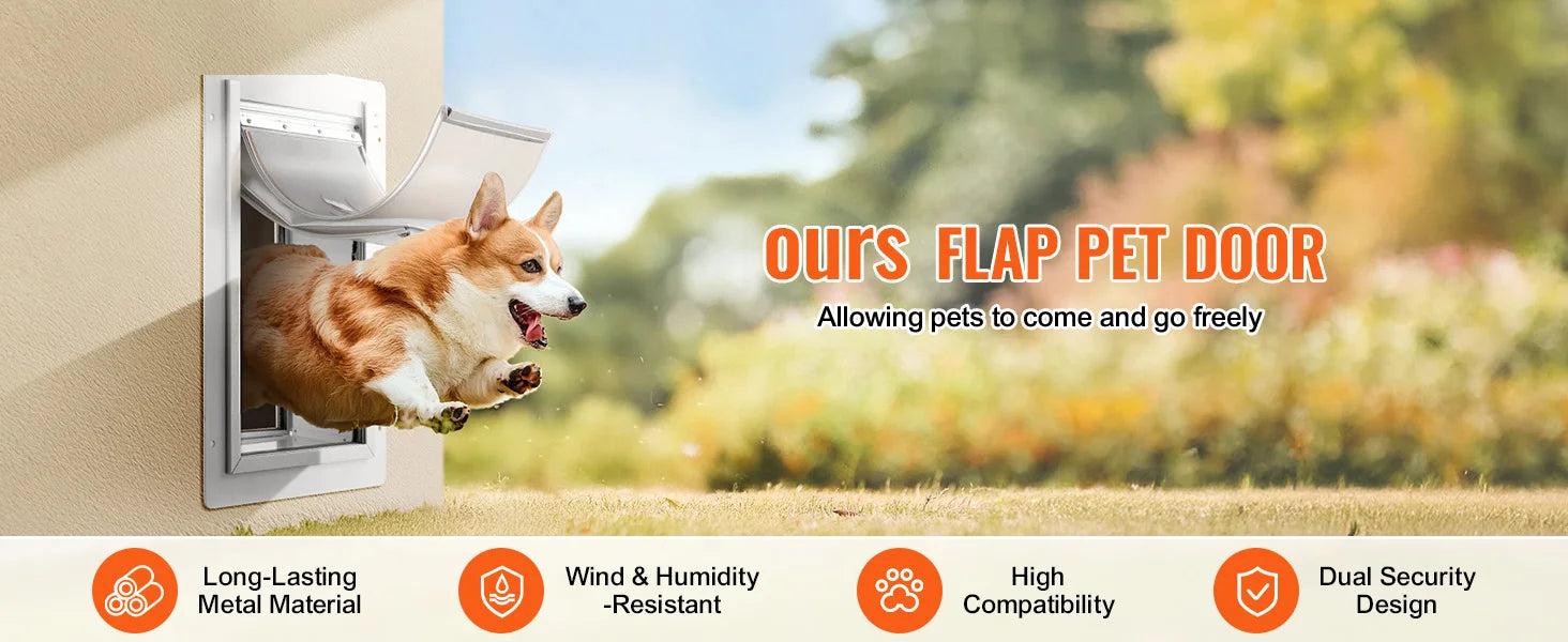 SucceBuy Pet Door Metal Frame with Lock and 3-Flap System Weatherproof Doggy Door Easy to Install in Interior or Exterior Walls
