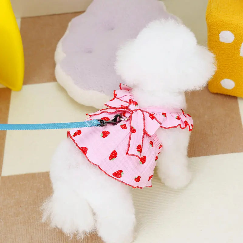 Strawberry Print Pet Dog Dress 2025 Dog Clothes Cute Bow Summer Puppy Costume Chihuahua French Bulldog Clothing Cat Dog Swimsuit