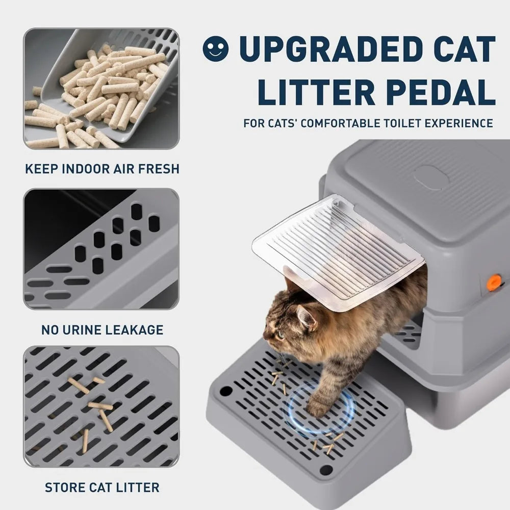 Stainless Steel High-Sided Enclosed Cat Litter Box - Anti-Leak, Odor-Reducing, Non-Sticky, Easy Cleaning for Cats