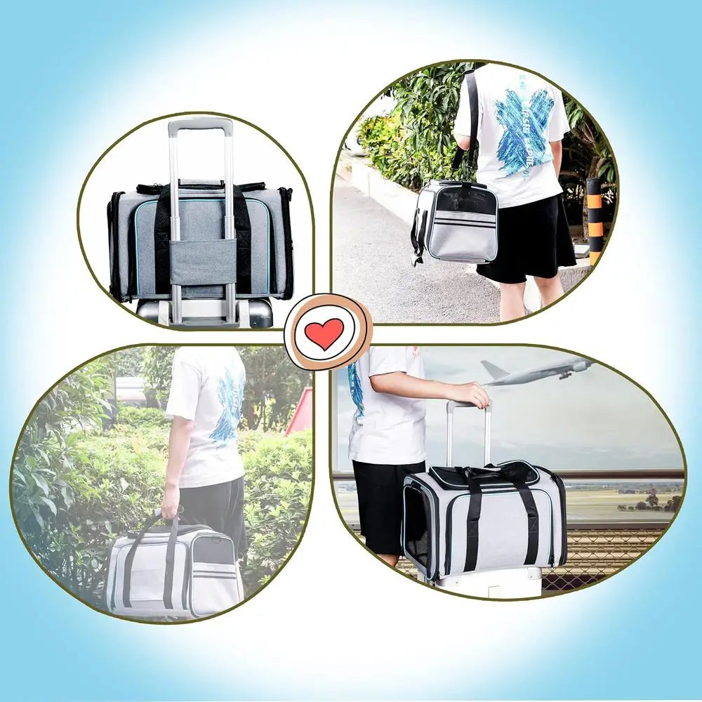 Cat Dog Carrier - Airline Approved Expandable Soft-Sided Pet Carrier with Removable Fleece Pad and Pockets, for Cats/Puppy and S