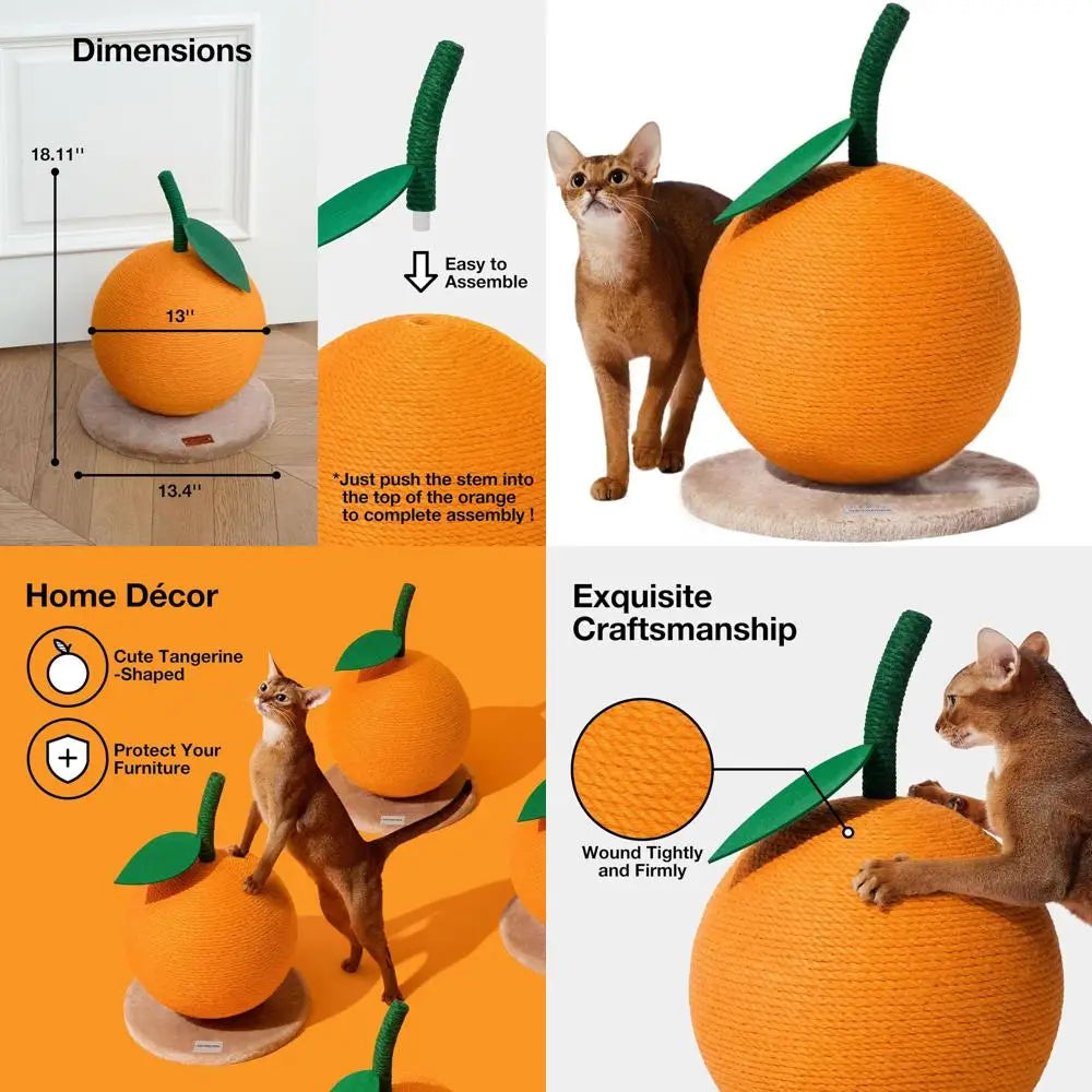 Vertical Sisal-Rope Cat Scratching Post for Indoor Cats and Kittens - VETRESKA Orange Scratching Ball