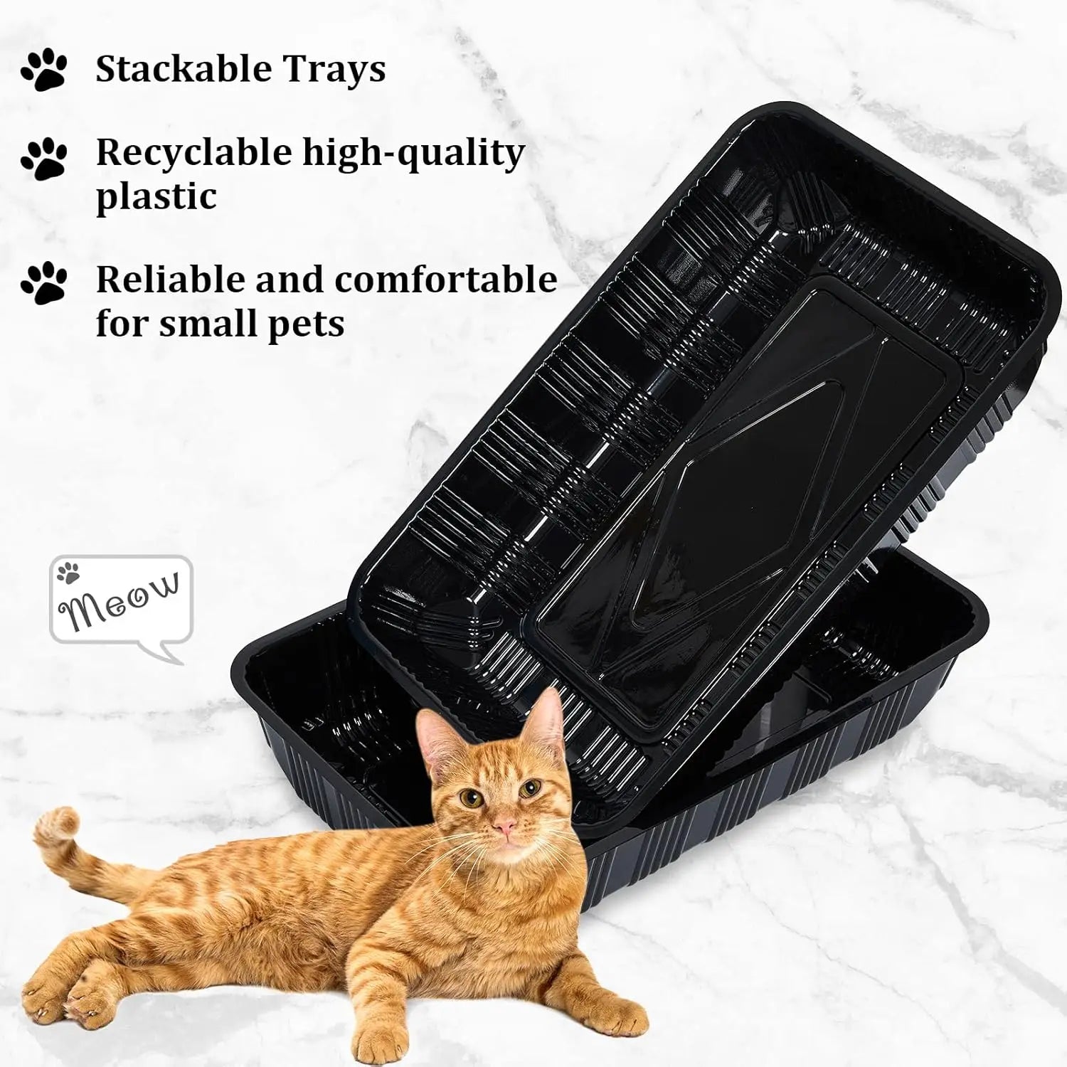 60 Pack Disposable Cat Litter Boxes, 16.7 x 10.5 in, Black, Travel-Friendly, Recyclable