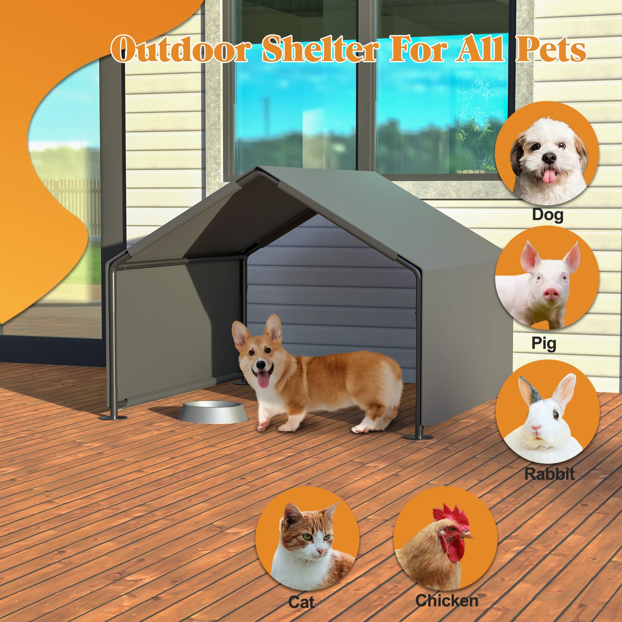 Dog Shade Shelter, Portable Pet Tent, Water Resistant Dog House for Shade Protection, Outdoor, Garden, Patio, Backyard, Gray