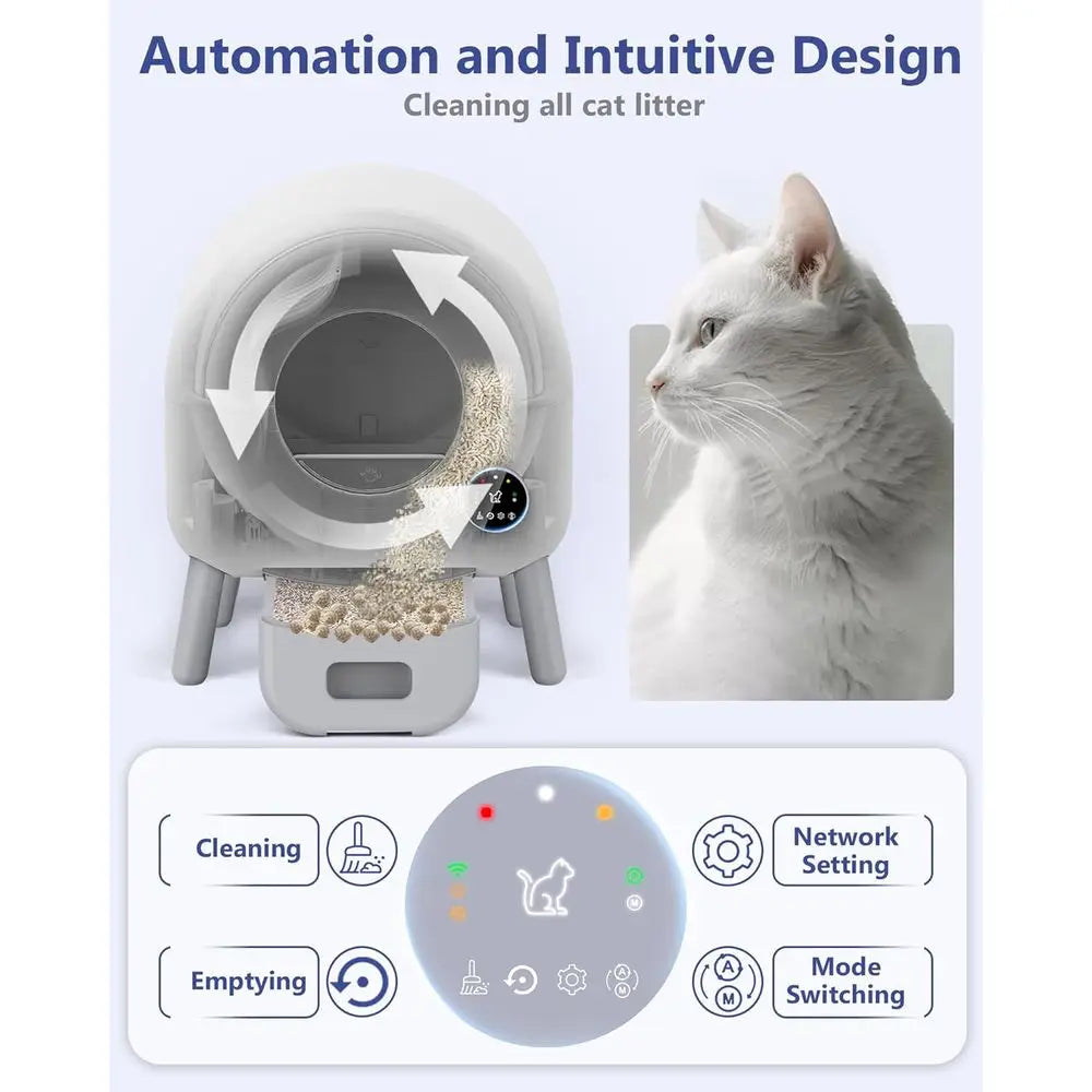 Smart Automatic Cat Litter Box for Multiple Felines with Dual Safety, App Control, and Easy Cleanup