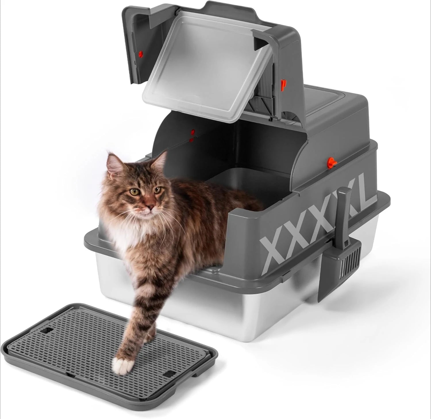 XXXXL Stainless Steel Litter Box, 28" L x 20" W x 17" H Extra Large Cat Litter Box for Maine Cat, Enclosed Metal Litter Boxes,Cu