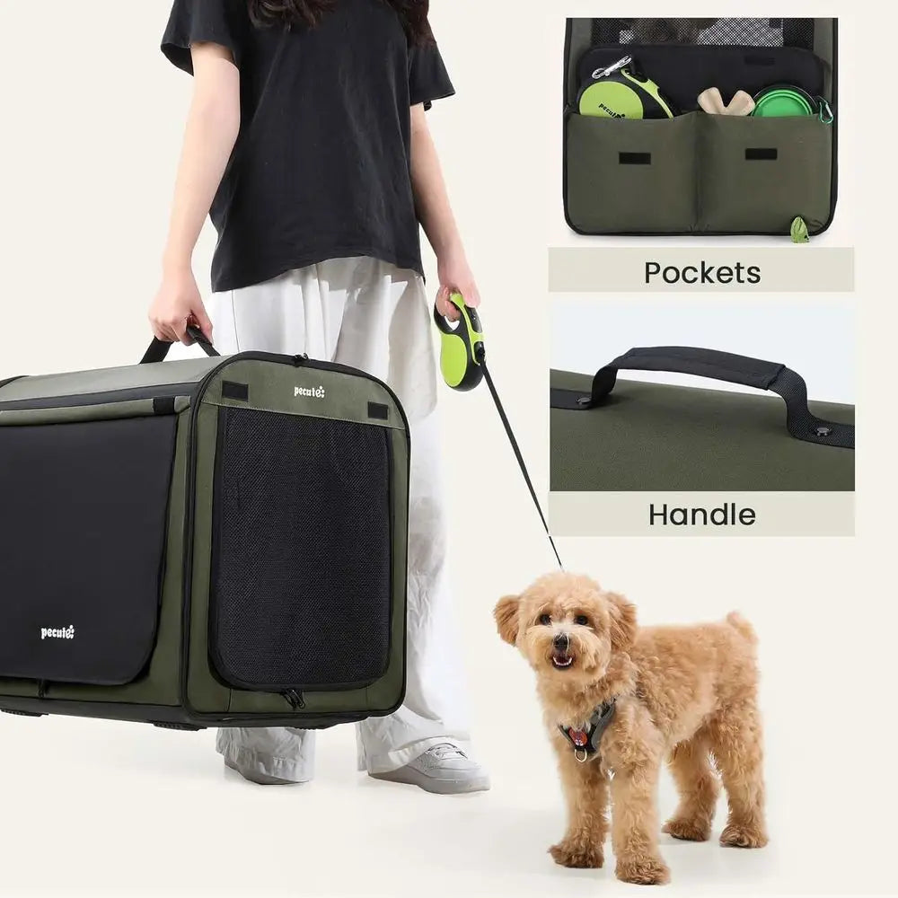 Lightweight Foldable Dog Carrier, 24x17.7x20.5in, Portable Breathable Crate, Easy Assembly, Green Travel Pet Carrier for Indoor