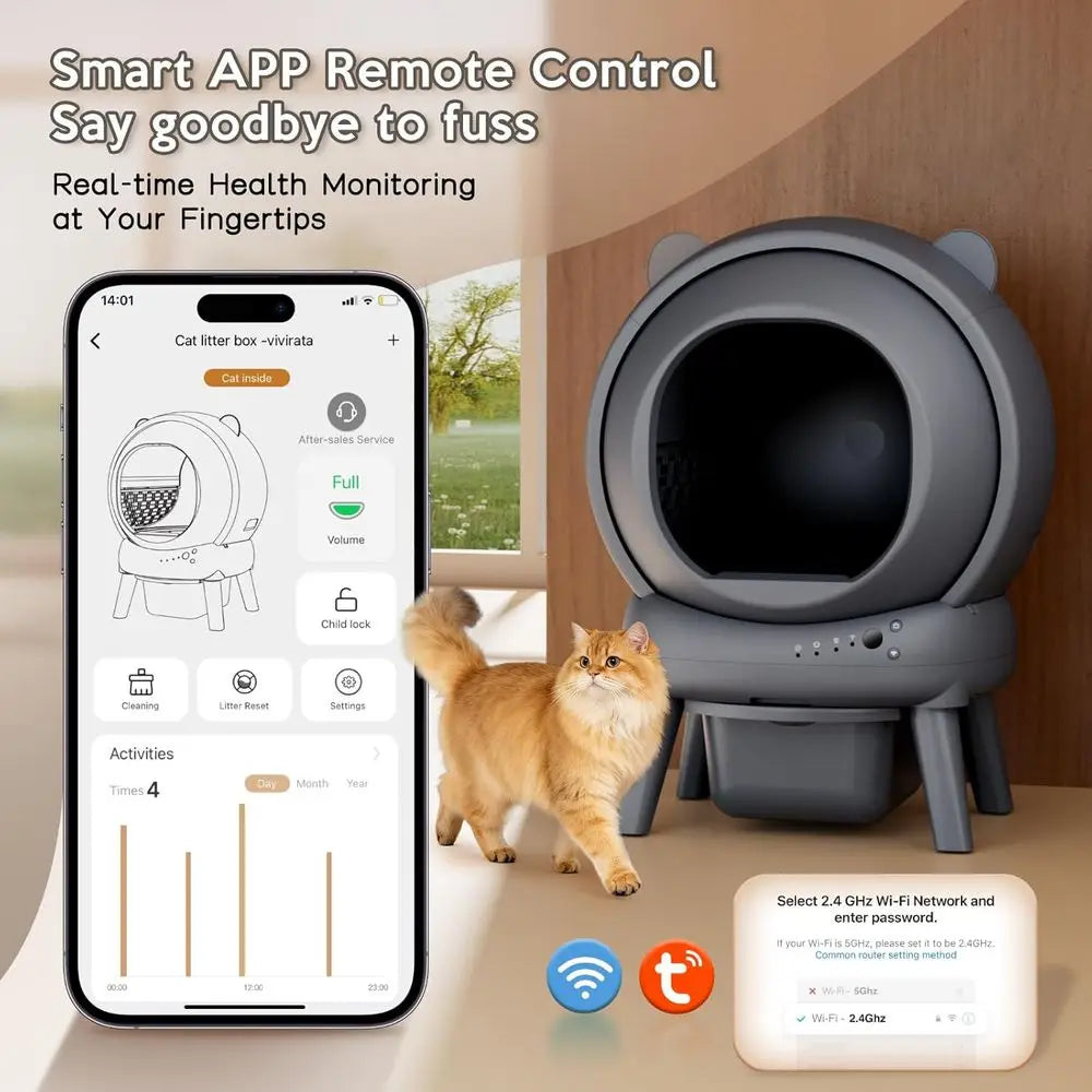 Smart Self-Cleaning Litter Box for Multiple Cats with Large Capacity, App Control, Odor and Noise Reduction, Dual Safety Sensors