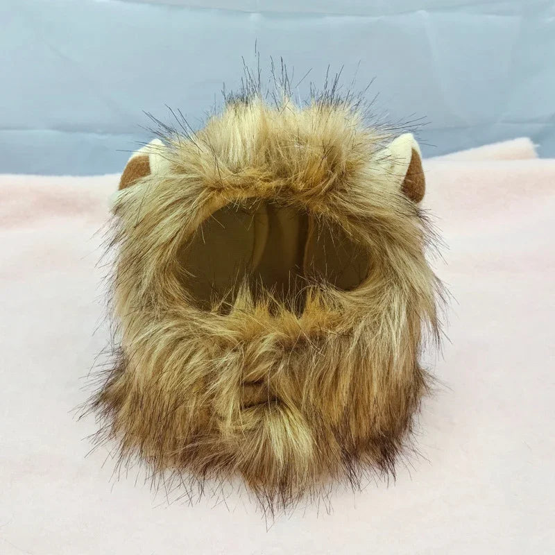 Pet Hairpiece - Humorous Lion Mane Headgear for Dogs and Cats, Adjustable Costume Accessories for Fun Dress-up and Play Cat hat