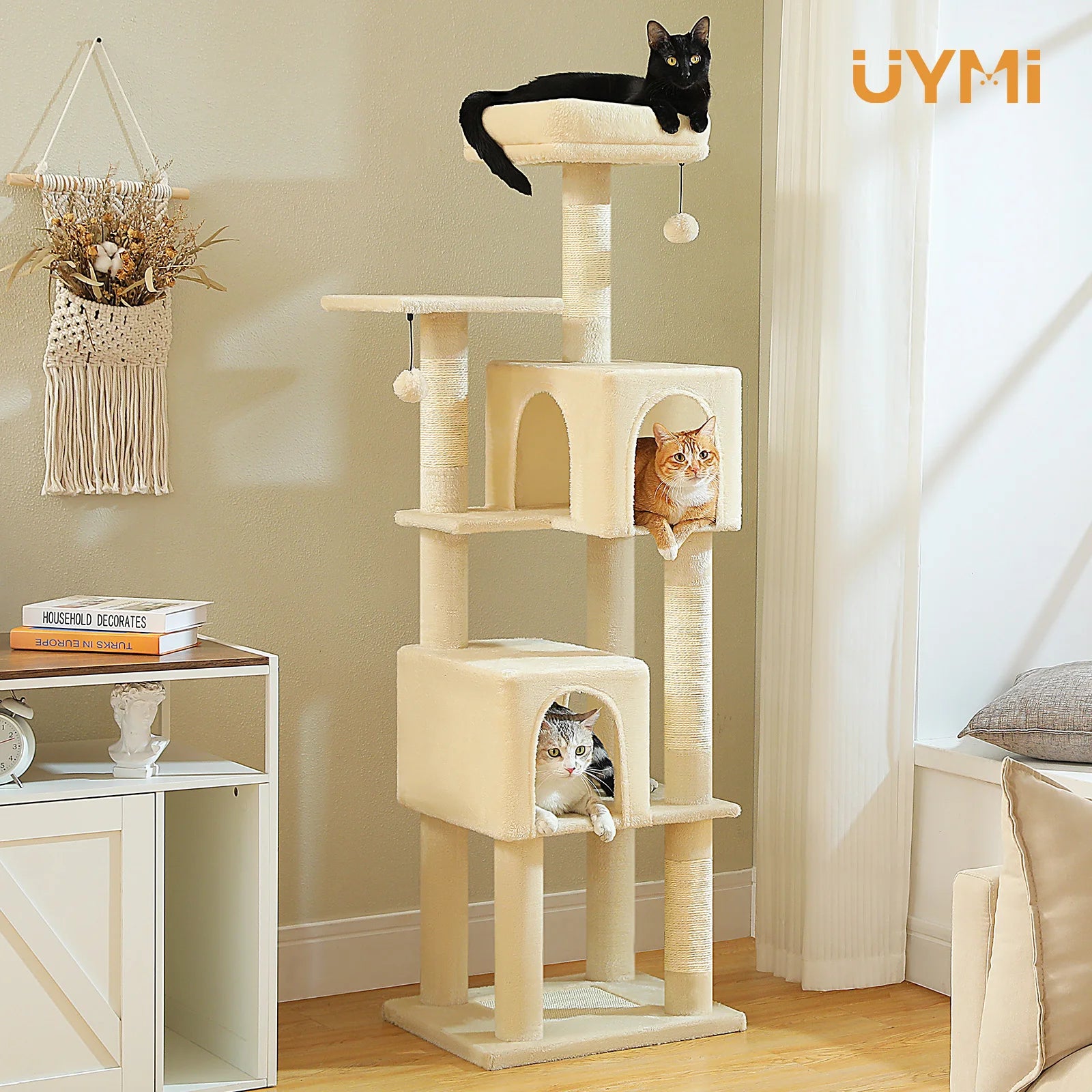 Multi-Level Cat Tree for Indoor Large Cat Tower with 2 Spacious Condos Scratching Posts Scratching Pad Cat Accessories Cat Toys