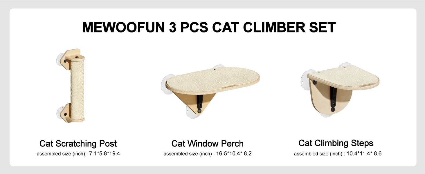 Mewoofun Cat Window Perch Hammock with Climbing Steps and Scratching Post Wooden Window Mounted Cat Bed for Indoor Cats