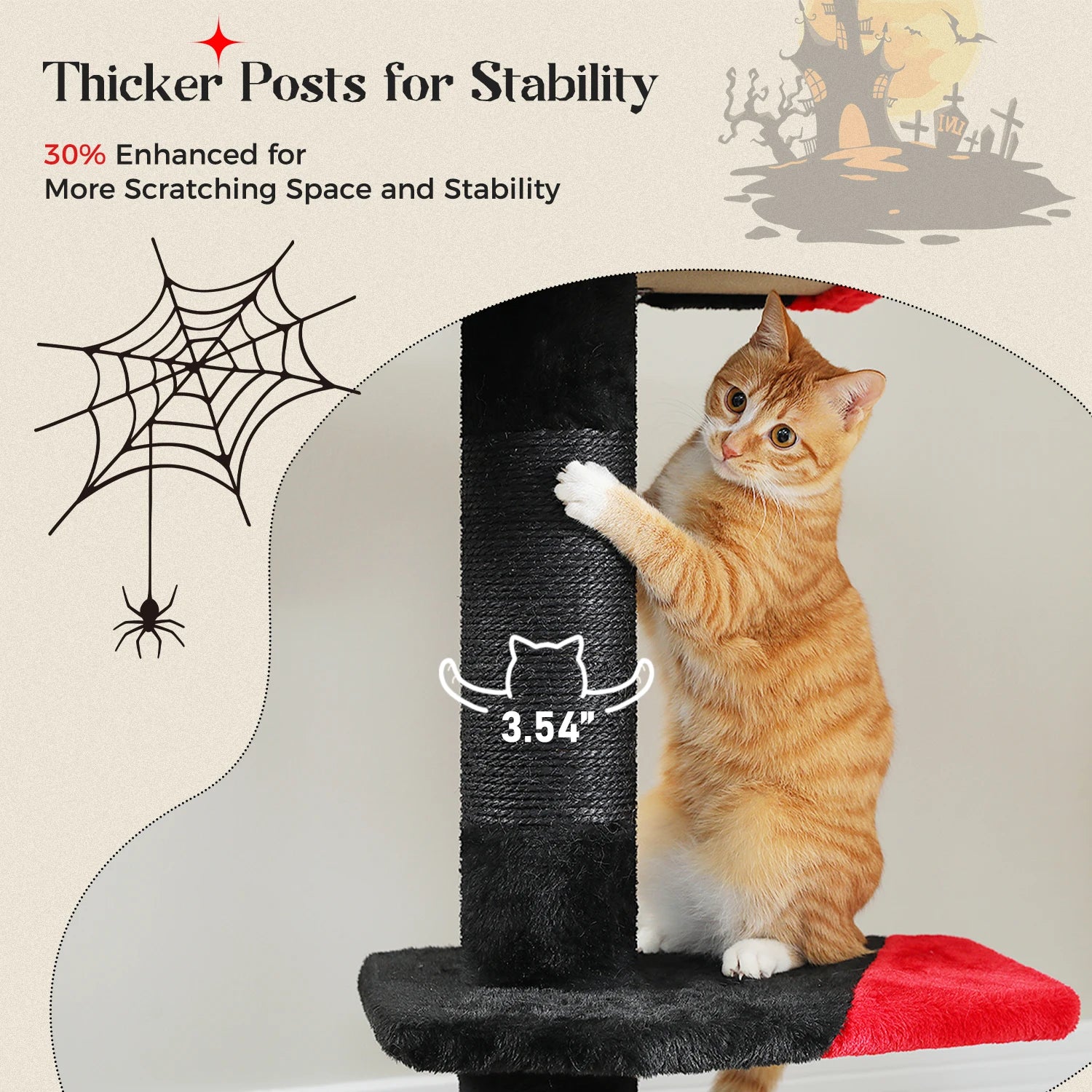 Gothic Cat Tree Black Cat Tower with Comfortable Condo,Natural Sisal Cat Scratching Post Perfect for Indoor Cats,Cat Accessories