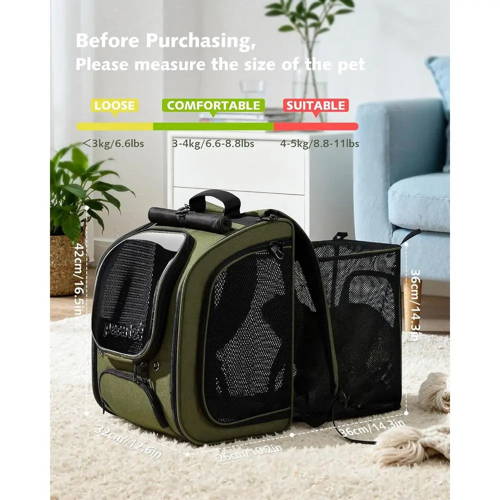 Expandable Large Breathable Cat Bubble Backpack Carrier, Ideal for Travel, Hiking, Shopping, and Vet Visits, Green