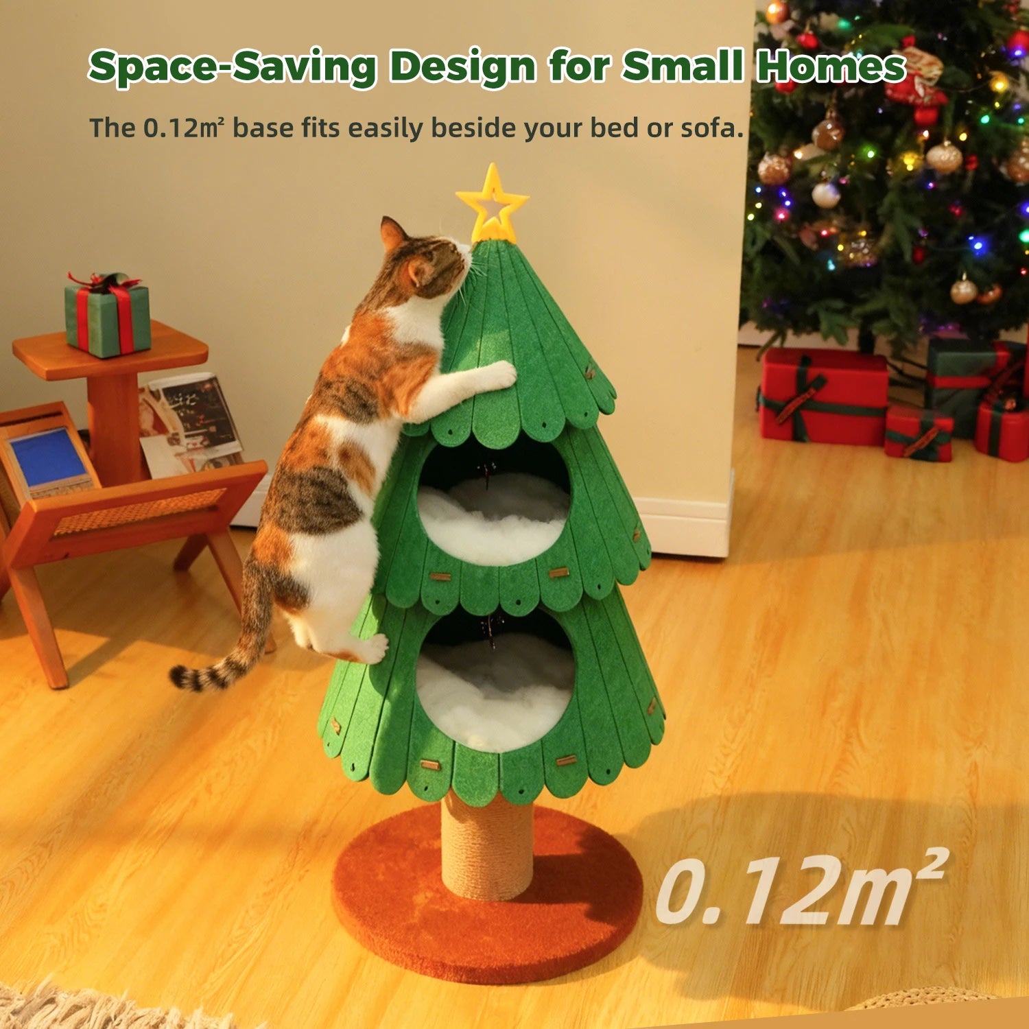Christmas Cat Tree for Indoor Cats Cute Cat Tower with Cozy Condos Multi-Cat Climbing Furniture Large Cat Bed House Cat Toys