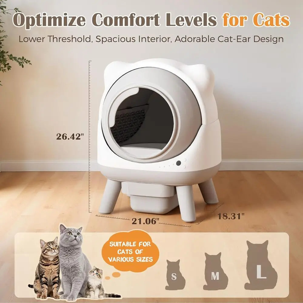 Smart Cat Litter Box with App Control and Self-Cleaning for Multi-Cat Families, Mat & Bags Included
