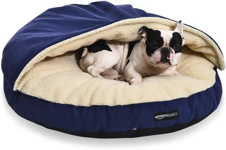 Cozy Pet Cave Bed for Dogs and Cats, Removable Hood, Fits Pets Up to 30lbs, Blue