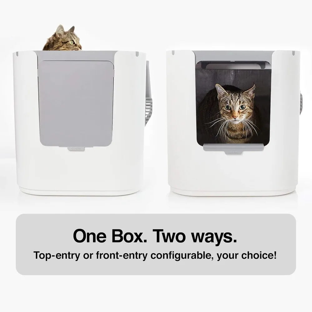 XL Litter Box, Top or Front-Entry Configurable, Full Height Seamless Base, Reusable Litter Liners, Sifting Litter Scoop,Customiz