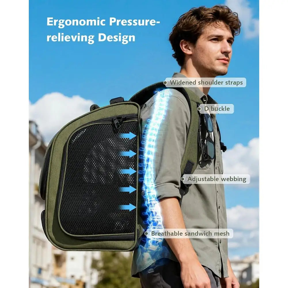Expandable Large Breathable Cat Bubble Backpack Carrier, Ideal for Travel, Hiking, Shopping, and Vet Visits, Green