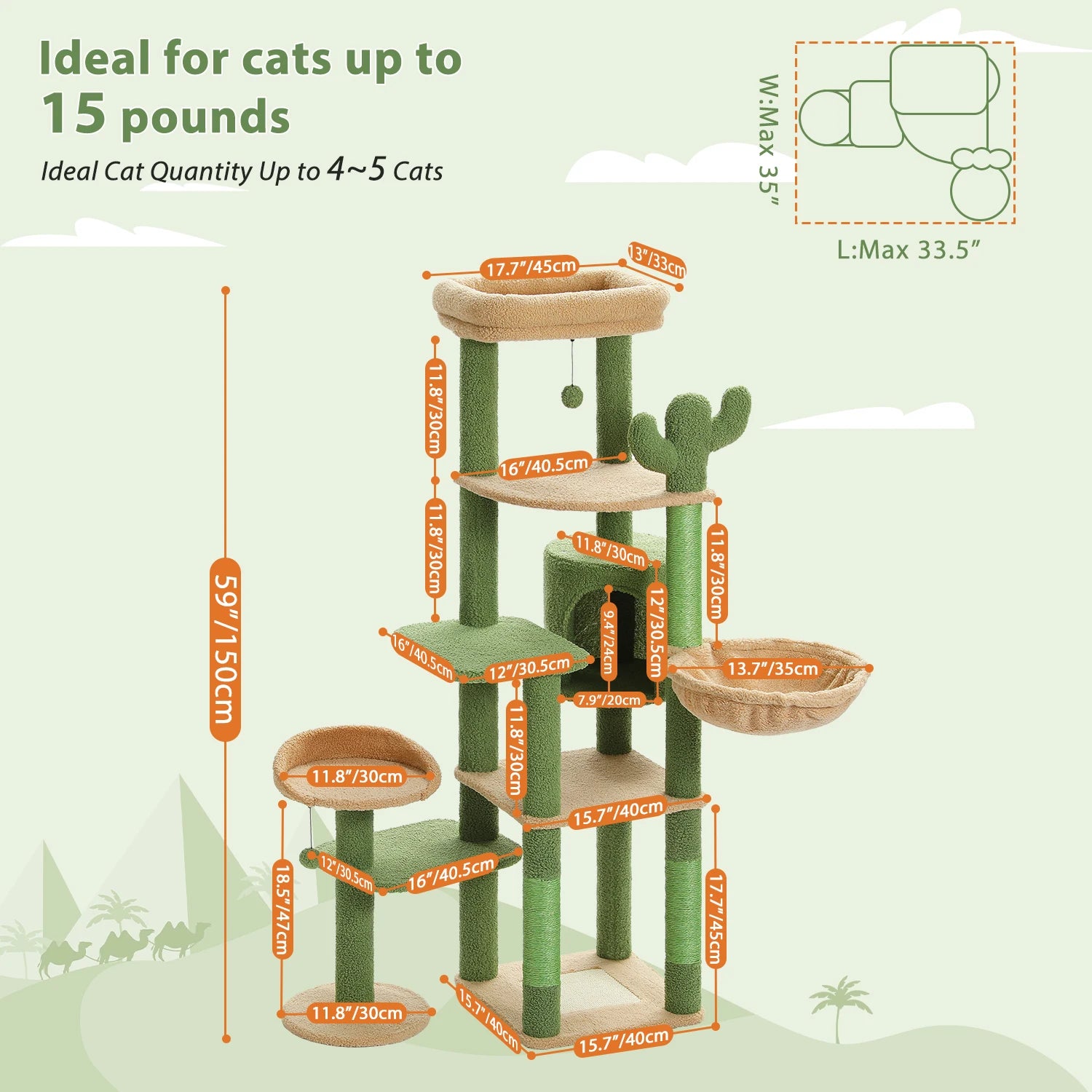 Large Cat Tree for Indoor Large Cats Tall Cat Tower for Fat Cats with Super Big Hammock, Cat Climbing Trees with Scratching Post