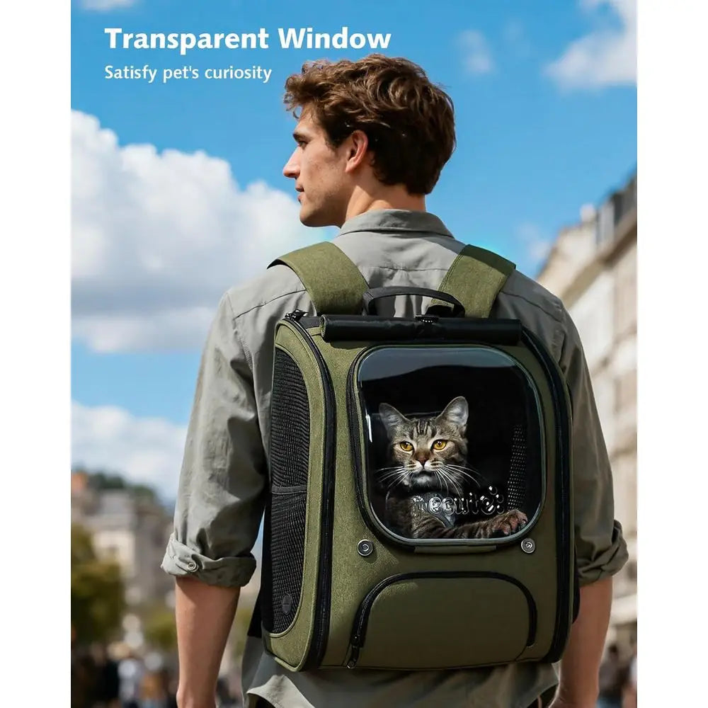 Expandable Large Breathable Cat Bubble Backpack Carrier, Ideal for Travel, Hiking, Shopping, and Vet Visits, Green