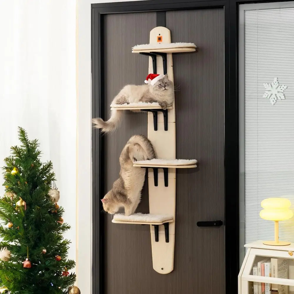 MEWOOFUN Cat Tree Door Mounted Cat Climber, Cat Shelves Cat Ladder with Removable Soft Mat, 4-Levels Over Door Cat Climber for I