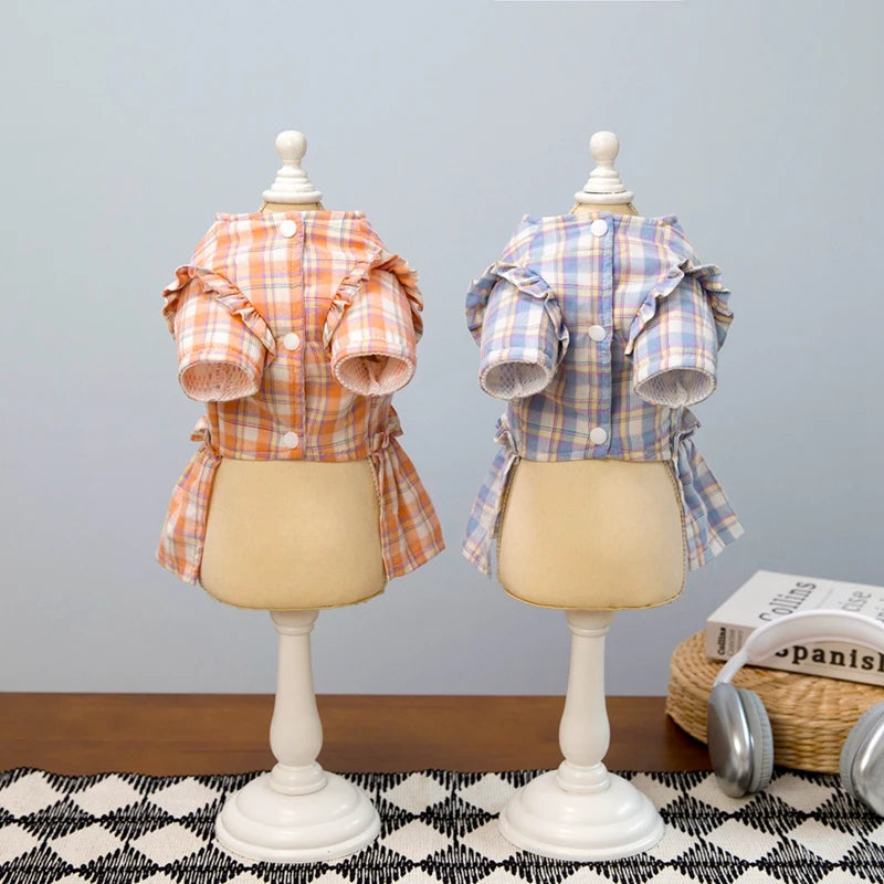 Dog Dress Summer Pet Clothes For Dogs Skirt Plaid Princess Dog Dresses Yorkie Clothes For Dogs Skirts Pet Cat Dress
