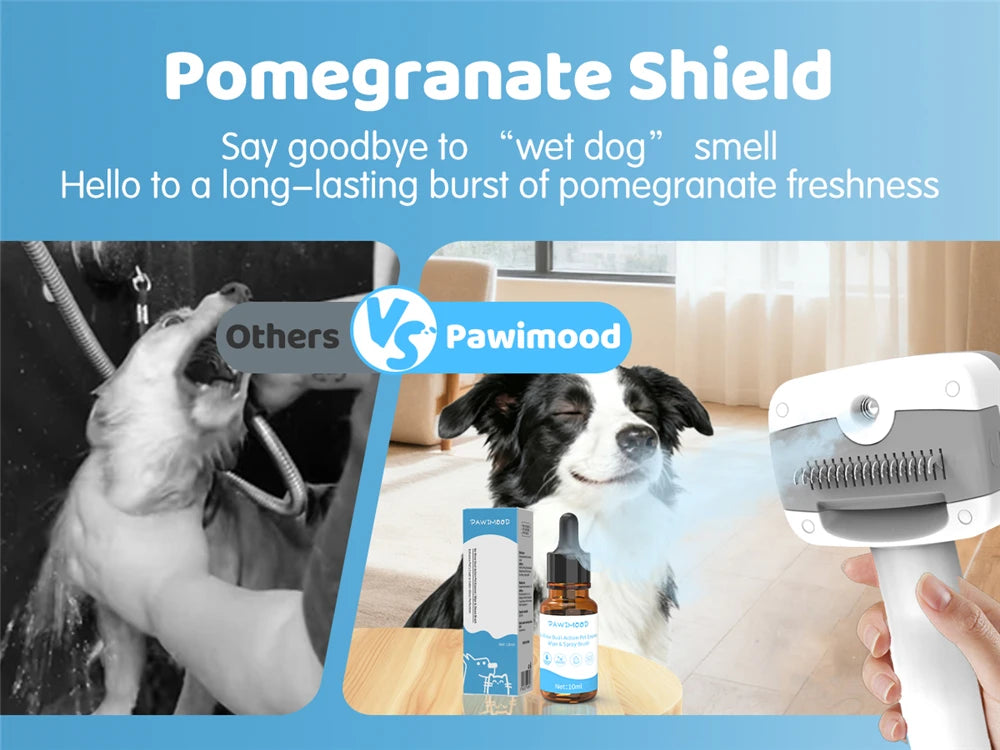 PAWIMOOD 3 in 1 Pet Steam Brush for Dogs Cats Spray Hair Removal Comb Self Cleaning 3 Swap Heads Grooming Dematting Deshedding