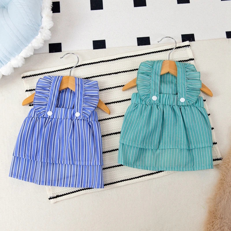 Pet Dog Dress Striped Pattern Cat Princess Dresses Chihuahua Yorkie Sweet Sleeveless Skirts Puppy Costume Pet Clothing