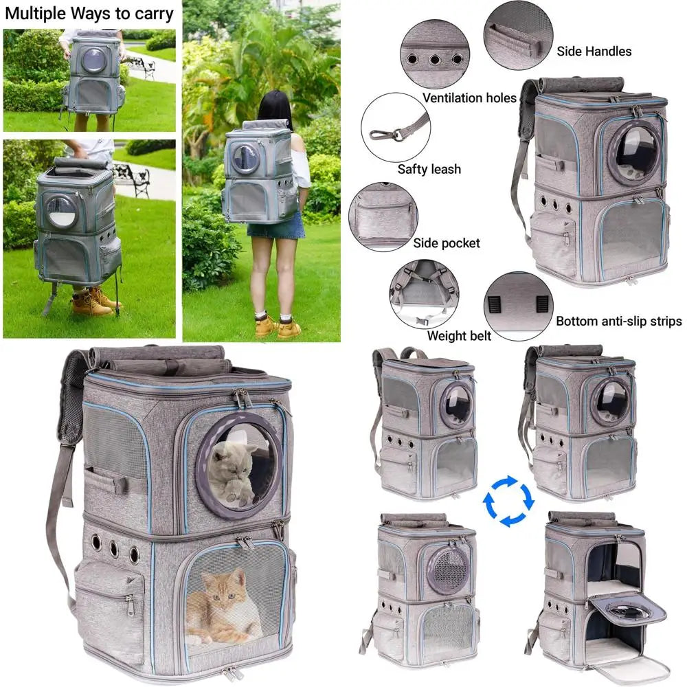 Dual-Compartment Pet Backpack for Cats or Dogs - Travel and Hiking Carrier with Clear Bubble Dome