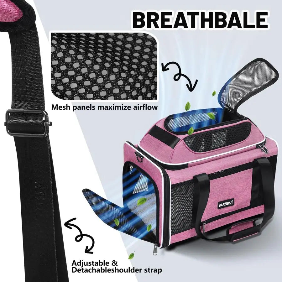 Cat Carrier 18x11x11, United Delta American Airline Approved Dog Travel Carrier, SoftSided Pet Carry Bag UnderSeat in Cabin, Pup