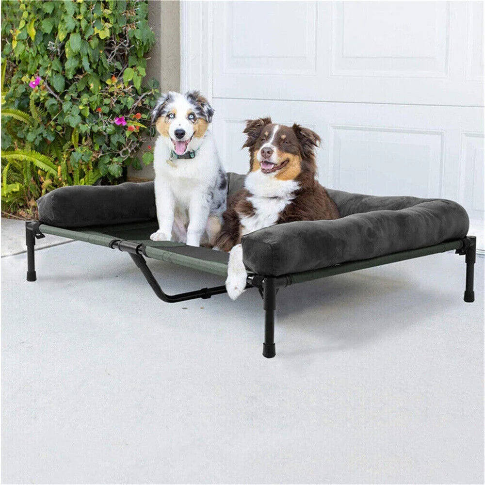 XXL XL Large Dog Bed Outdoor Raised Dog Bed with Cooling Breathable Mat and Soft Plush Mat Pet Puppy Camping Cot for Home Garden