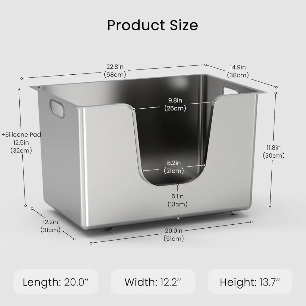 Large Metal Cat Litter Box with High Sides and Low Entry for Big Cats, Leak-Proof Pet Toilet for Kitty