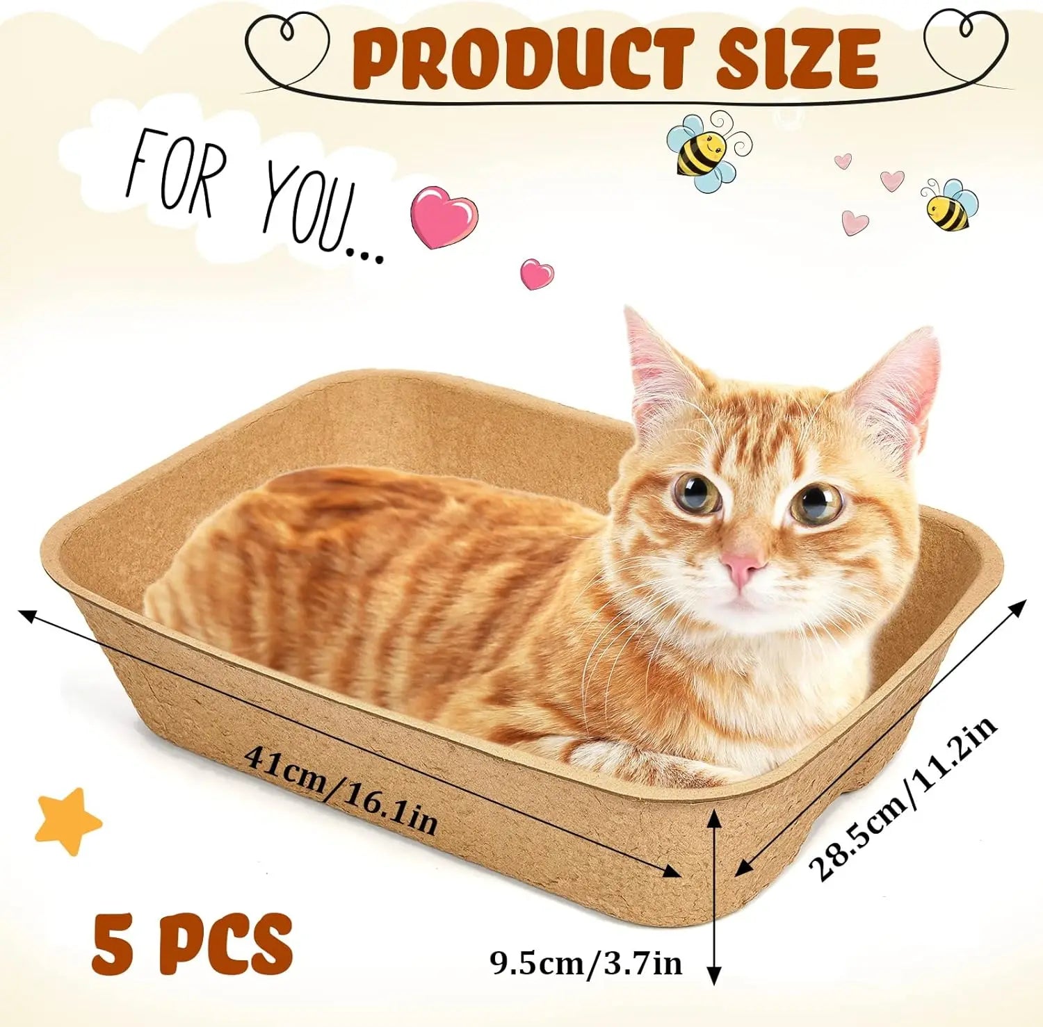 5 Pack Large Disposable Cat Litter Boxes, 16.1 x 11.2 x 3.7 in, for Cats, Hamsters, Guinea Pigs, Rabbits & Small Pets