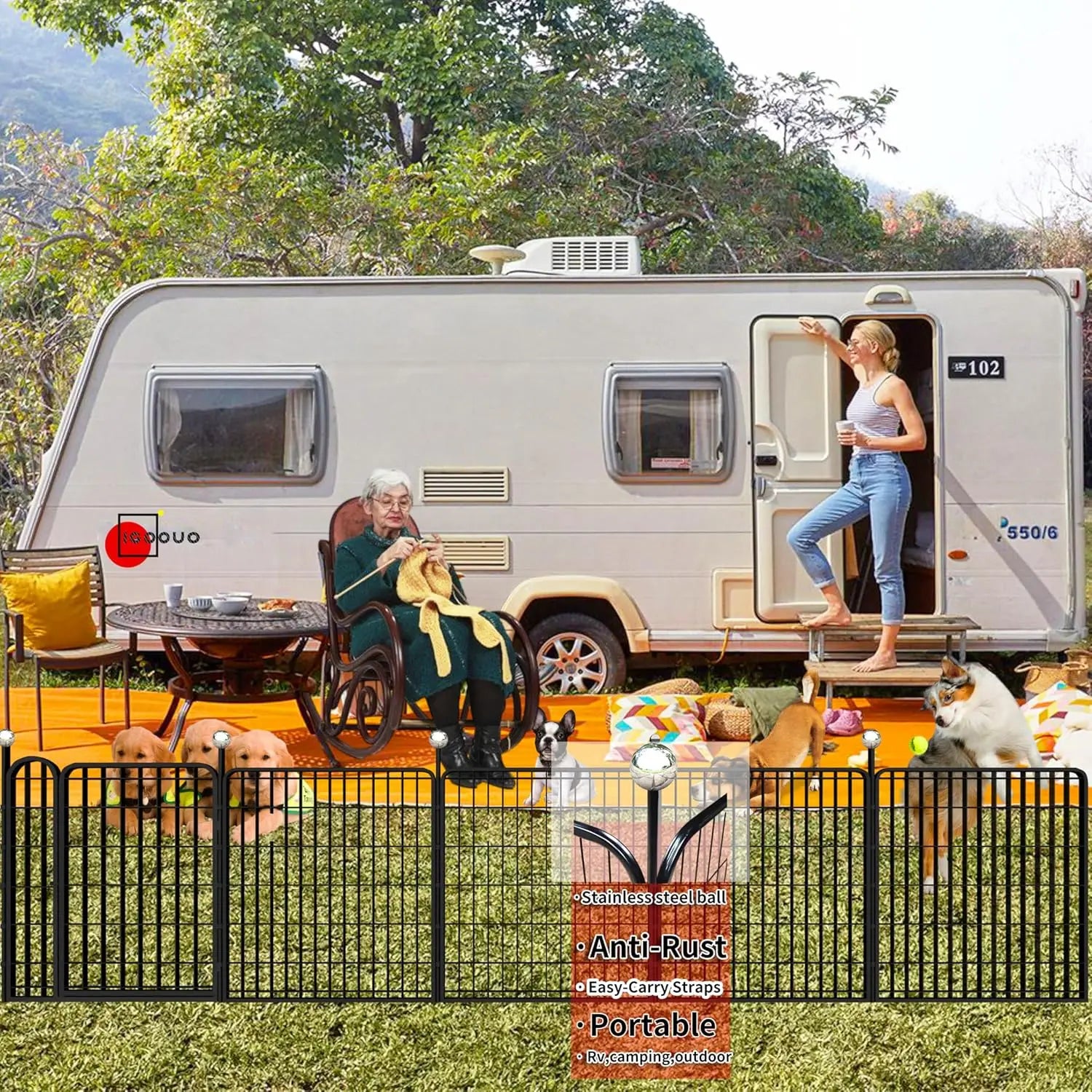 32'' Portable Dog Play Pen Indoor Outdoor, 12 Panel Metal Pet Fence with Easy Carry Straps for Medium Large Dogs