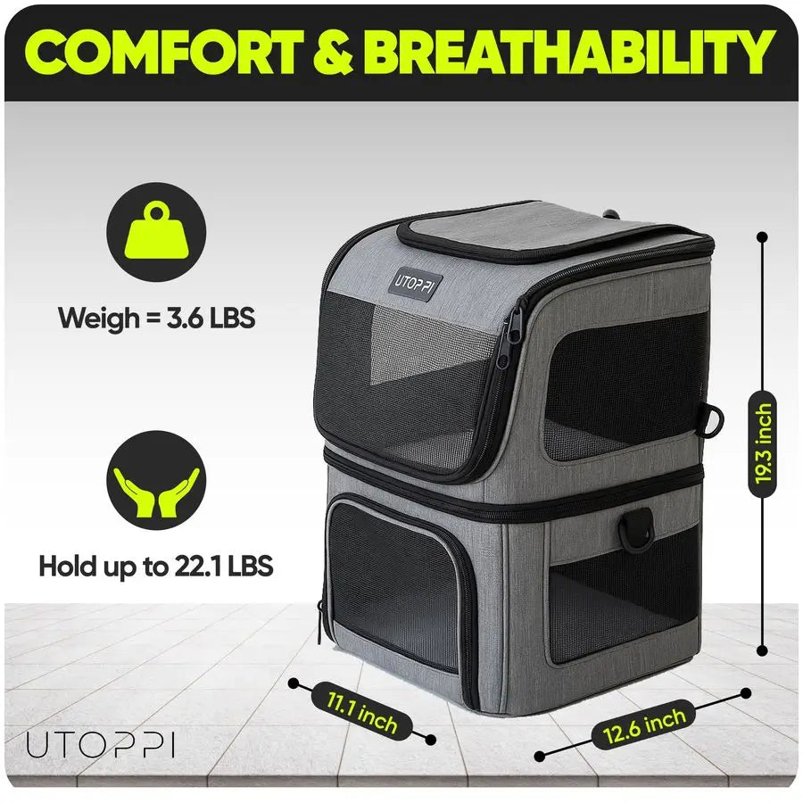 Backpack Carrier for 2 Cats, Kittens or Small Dogs, Foldable amp Breathable Pet Travel Bag, Cat Carrier Soft Sided amp Lightweig