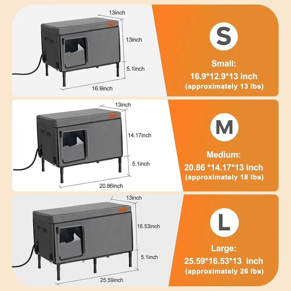 Weatherproof Outdoor Heated Cat House with 5.1 Elevated Shelter and Insulated Bed for Winter Protection