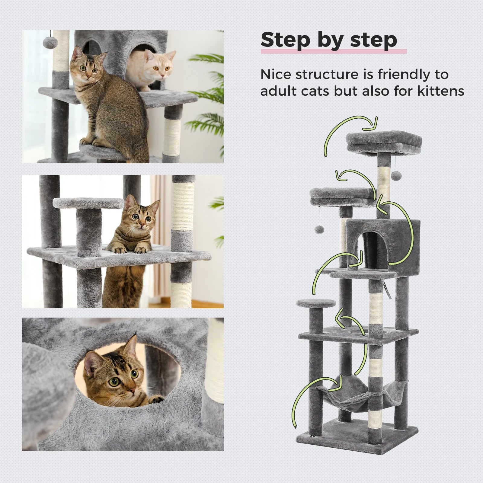 Large Cat Tree for Indoor Large Cats Tall Cat Tower for Fat Cats with Super Big Hammock, Cat Climbing Trees with Scratching Post