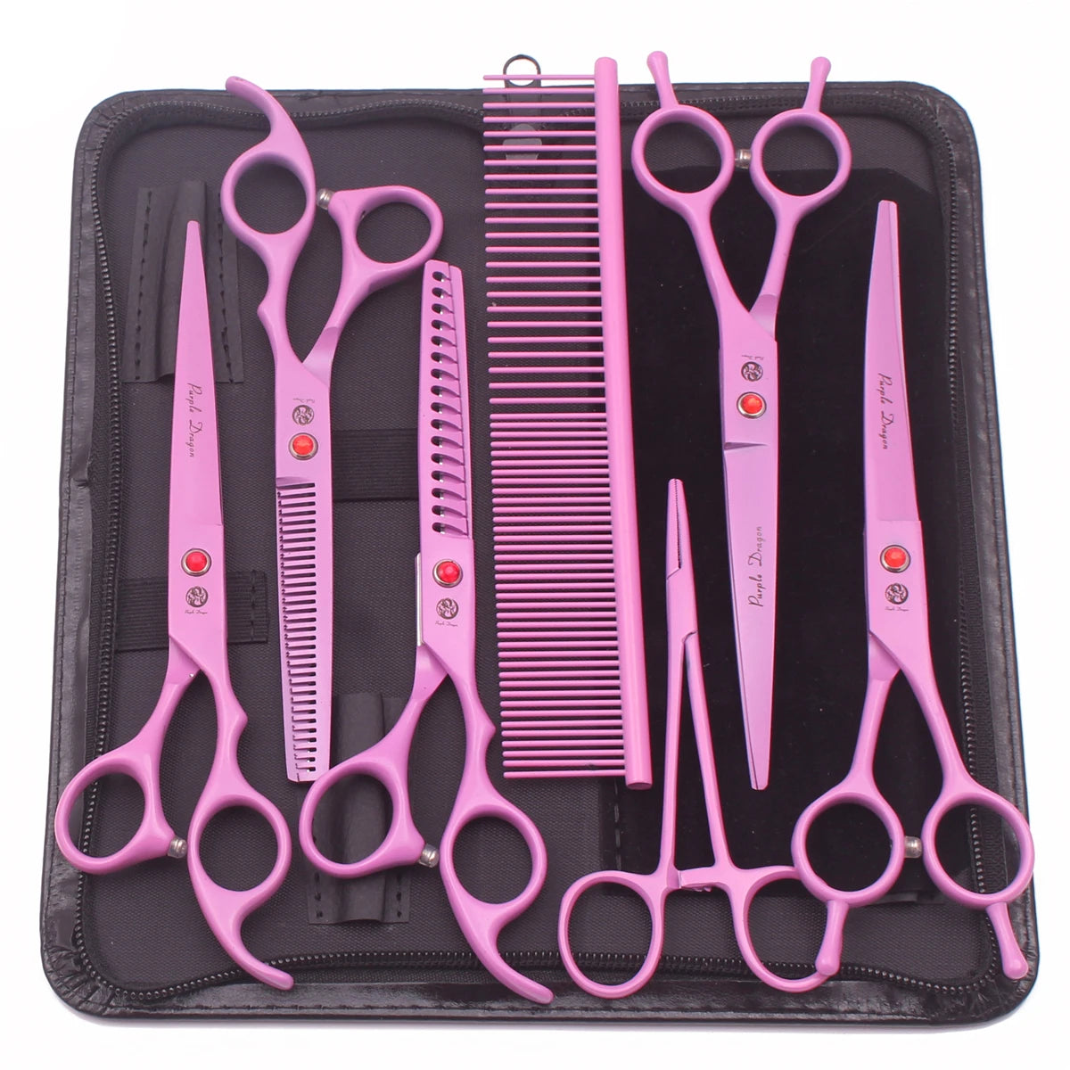 Purple Dragon Dog Grooming Scissors Kit 7" 6.5" Stainless Pet Curved Scissors Thinning Scissors Straight Shears Chunker Z3002