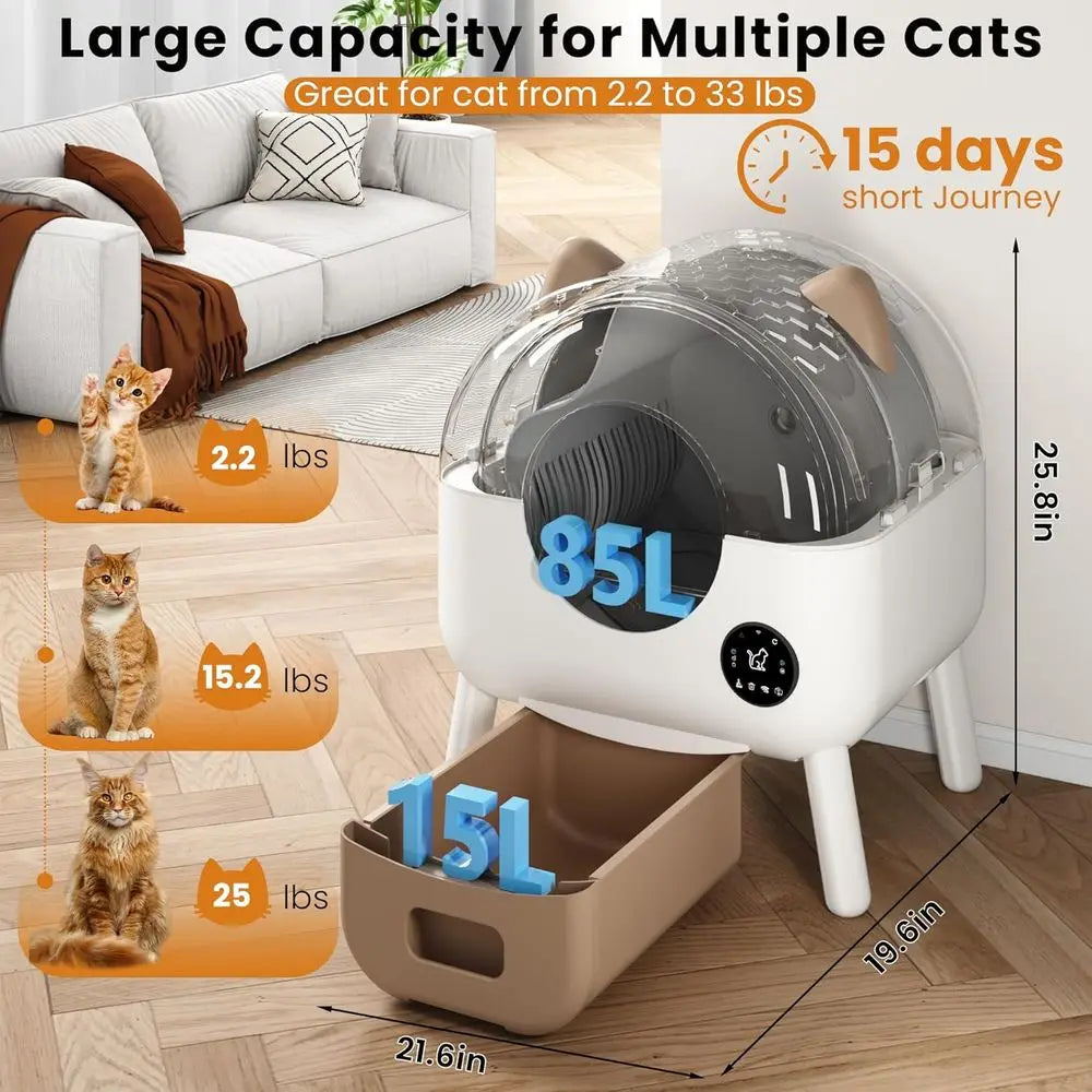 Large-Capacity Smart Litter Box for Multiple Cats, Self-Cleaning, Odor-Controlled, App-Enabled, White