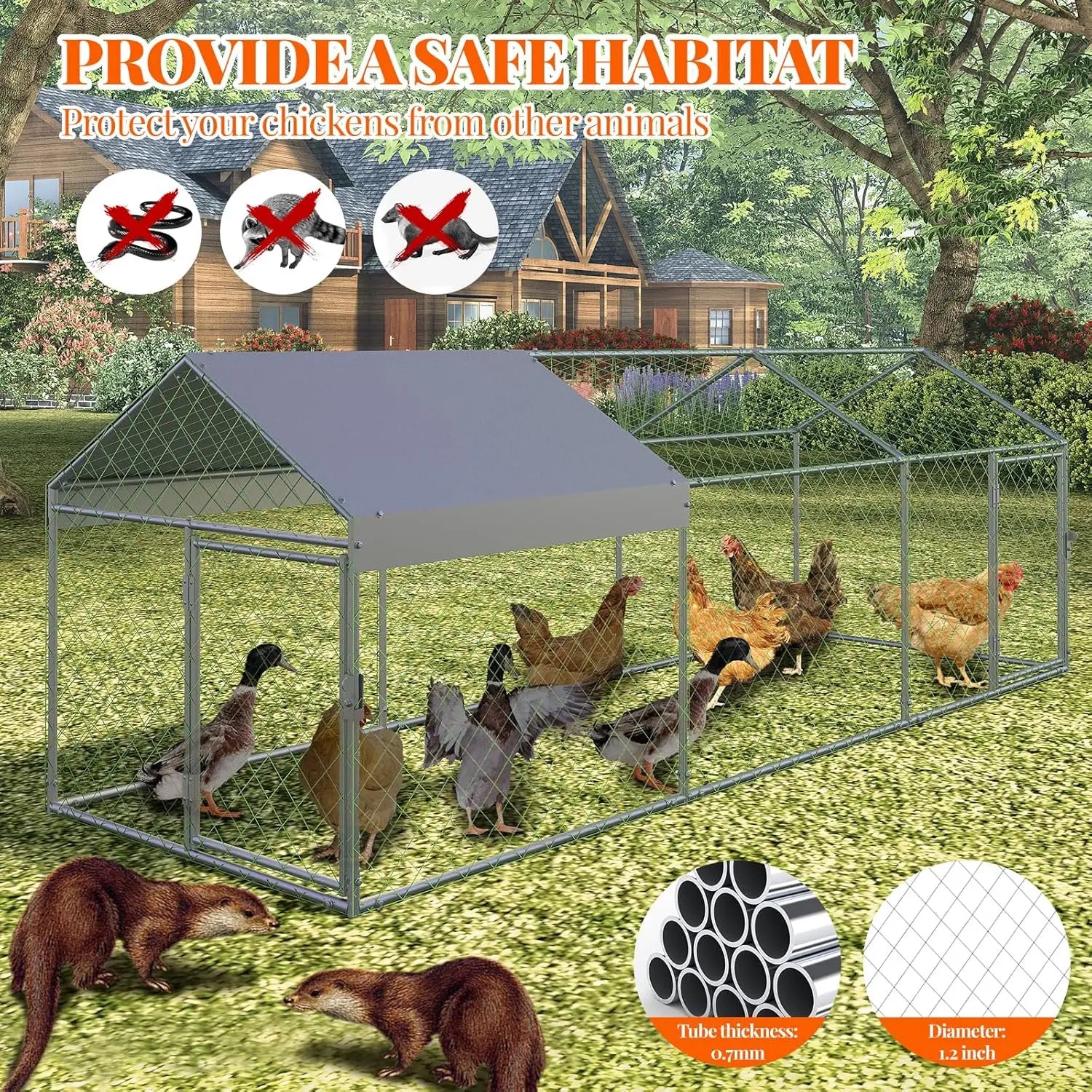 120"x40"x40" Large Walk-in Metal Chicken Coop with Waterproof Anti-UV Cover Outdoor Chicken Run for Chickens Ducks Rabbits Geese