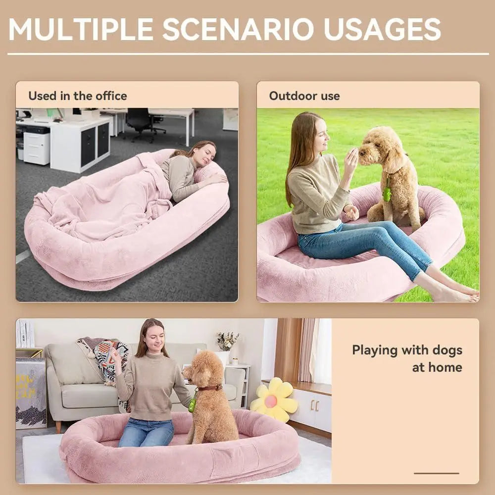 Jumbo Plush Dog Bed for Humans & Pets, 77x51x11 Inches, Waterproof, Removable Cover, Pink
