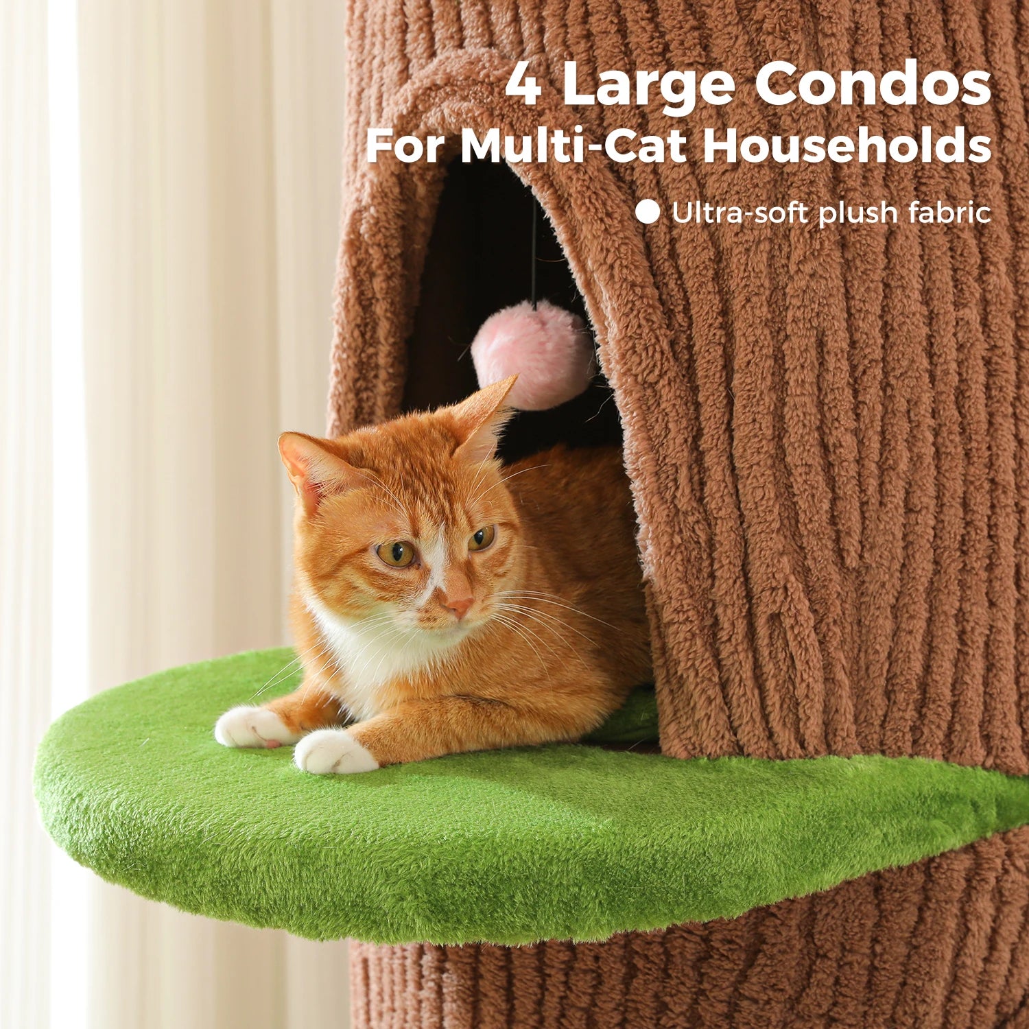 Tall Cat Tower Forest Cat Tree with Flower Top Perch,Thick Scratching Post,4 Cozy Condos Suitable for Large Heavy Cats,Cat Toys