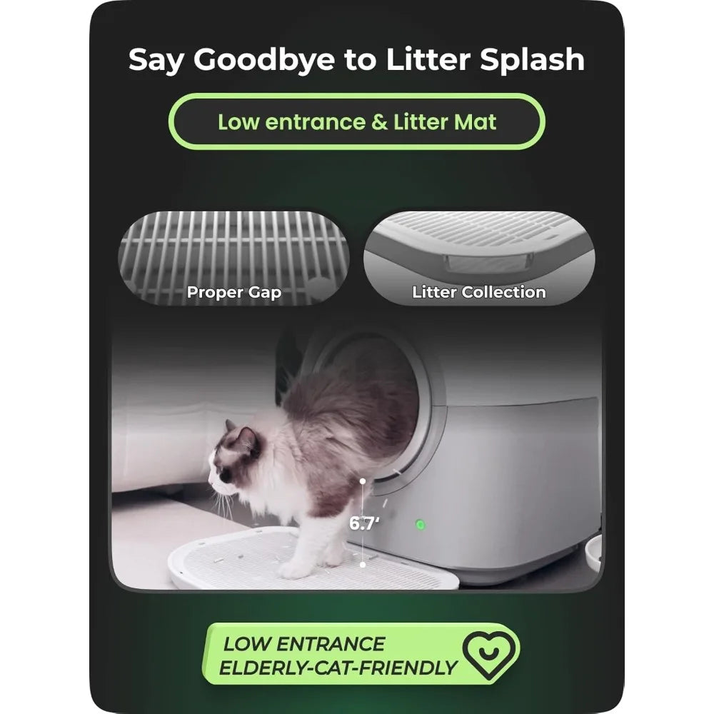 Self Cleaning Cat Litter Box Safe Anti-Pinch,with Deodorizer and Liner,Automatic Hands-Free Smart Robot Self Cleaning Litter,Cus