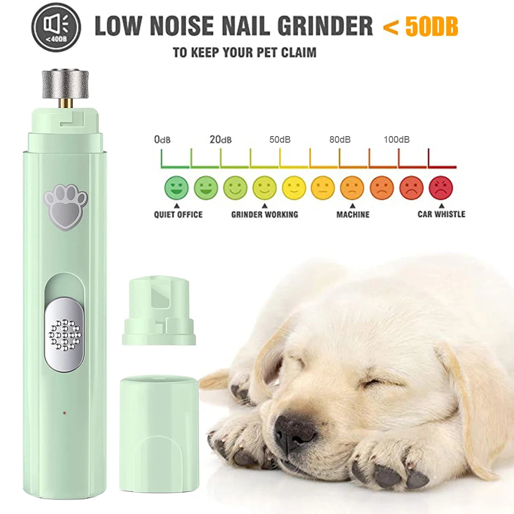 Electric Dog Nail Grinder Painless LED Light Pet Nail Clipper with Polisher Wheel 2-Speed Paws Nail Cutter for Pet Paws Grooming
