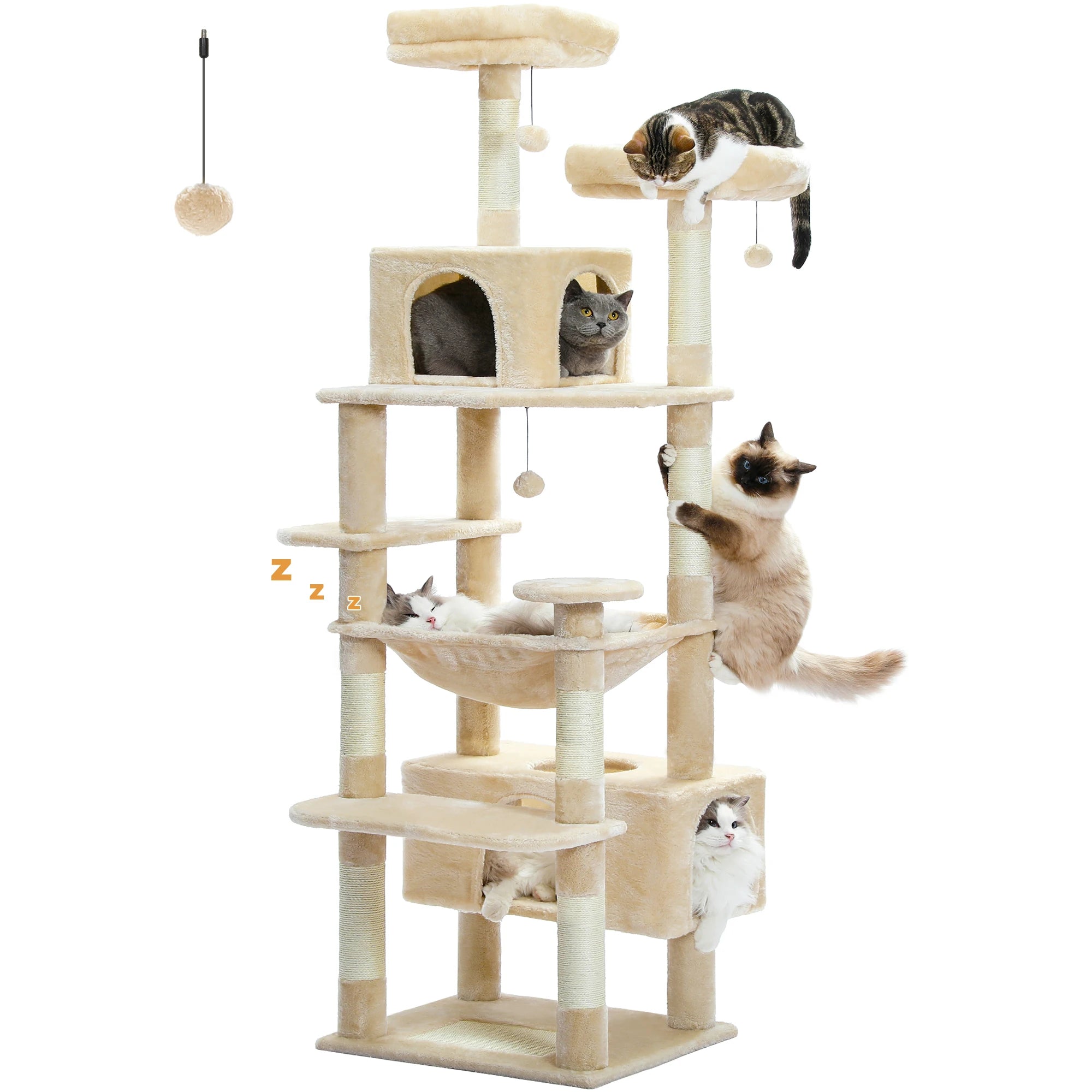 Large Cat Tree and Tower for Indoor Cats With Sisal-Covered Scratching Posts Spacious Hammock Padded Perches and Condos Cat Toys