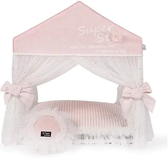 Cute Princess-Style Pet Bed with Soft Winter Warmth, Ideal for Cats and Dogs, Complete with Gauze Curtain and Comfortable Nest f